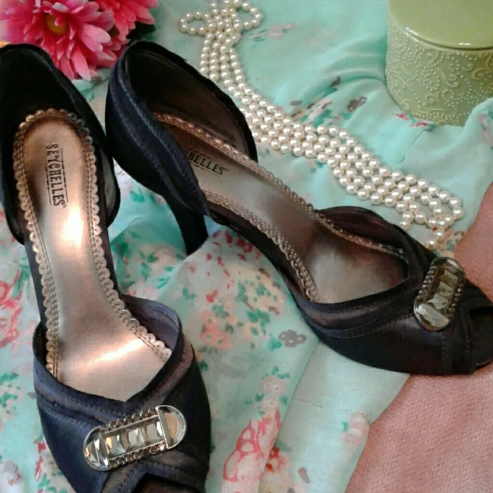 Sale! Velvet navy blue High heels rhinestone shoes - Picture 2 of 5
